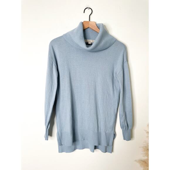 B1G2 FREE 🍁 Loft Blue Cowl Neck Tunic Sweater Small Rib Knit Casual Minimalist - Picture 2 of 11